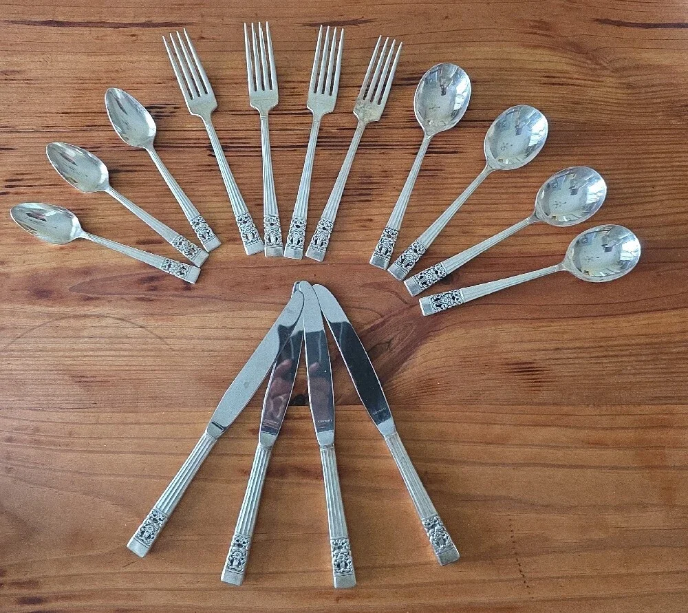 Ornate Handle silver plated Flatware Set - Silver